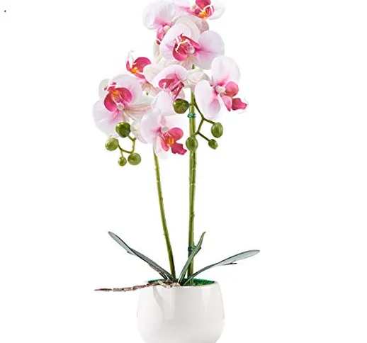 ENCOFT Fiori Artificiali di Orchidea con Vaso Decorative Pianti per Casa 30x12 x 12 (Rosa...