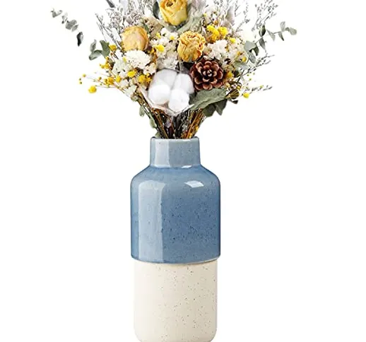 Vaso blu bianco per fiori, grande vaso in ceramica per erba della pampa, vaso decorativo m...