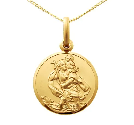 Ciondolo, medaglia con San Cristoforo in oro 9 carati, 14 mm, con catenina da 45,7 cm e sc...