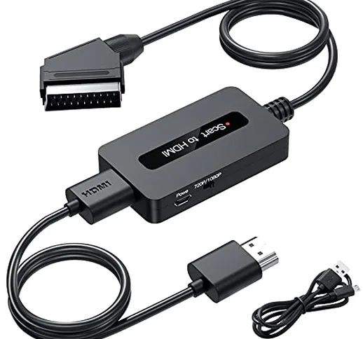 Convertitore Scart a HDMI con Cavi Scart e HDMI, Maschio Convertitore Scart In HDMI Out, A...