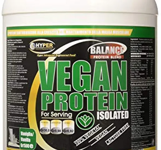 Hyper Vegan Proteine da Fonti Vegetali Rilascio Graduale, Gusto Vaniglia, 1500 gr - 1 Flac...