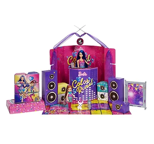 Barbie - Color Reveal Festa a Sorpresa​ con Bambola Barbie, Bambola Chelsea e 2 Cuccioli C...