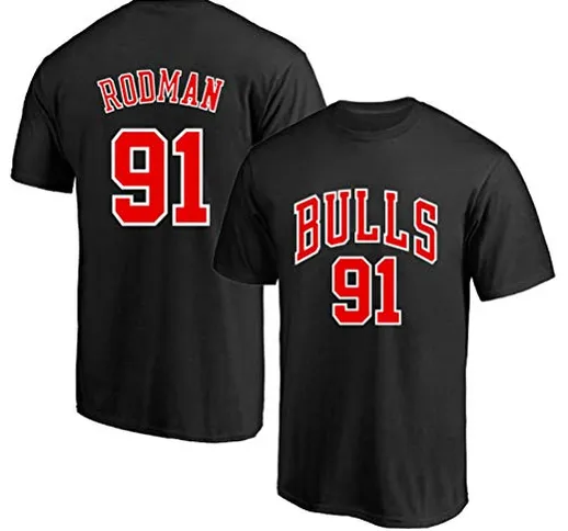 LSJ-ZZ T-Shirt da Uomo di Pallacanestro Abbigliamento NBA Chicago Bulls # 91 Dennis Rodman...