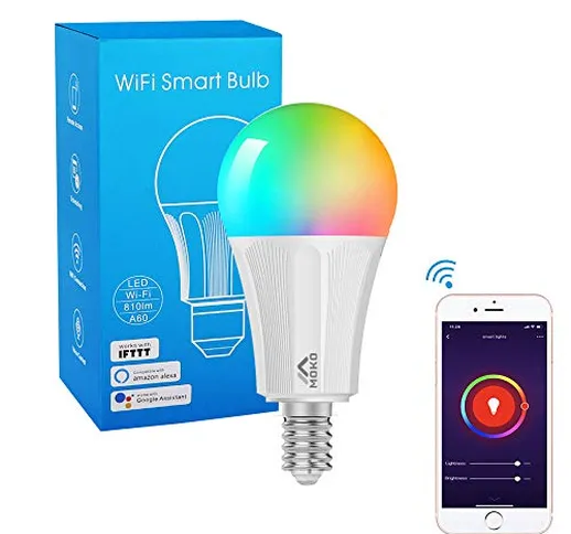 MoKo Lampadina LED E14 Colorate RGB, Intelligente Lampadine Controllo Remoto WiFi, 9W Luce...