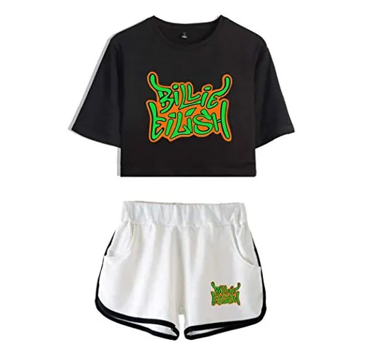 Flyself Donna Navel T-Shirt & Pantaloncini Set Billie Eilish Stampa Cool Street Fashion To...