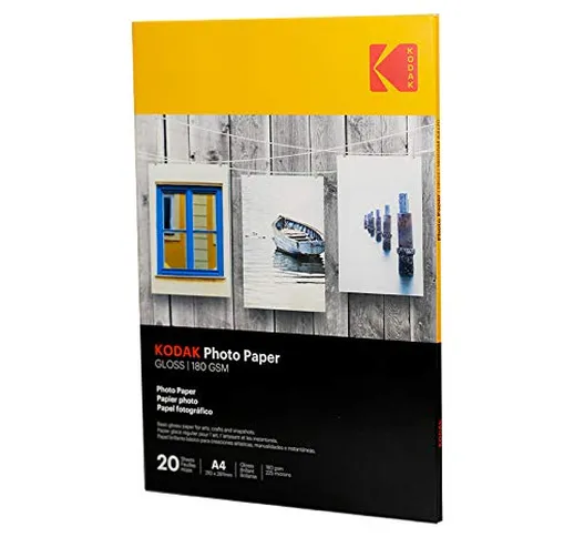 Kodak Carta Fotografica High Gloss, A4, 180 g/m², 20 Fogli, Bianco