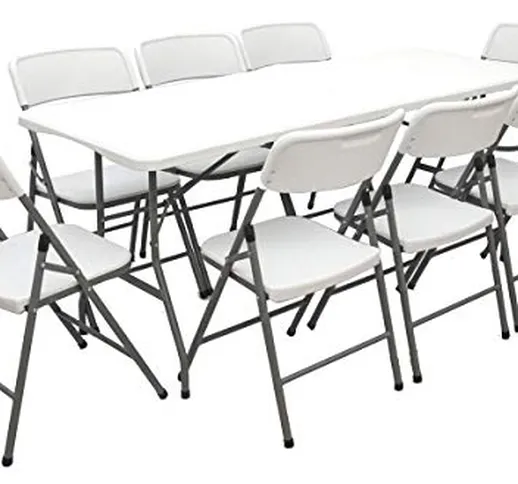 AMANKA Set di Mobili Giardino - Tavolo da 180 cm con 8 Sedie Gruppo di Seduta Pieghevole I...