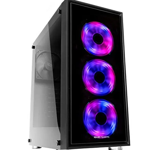 Mars Gaming MC, scatola Micro ATX per PC, 3 ventole frontali RGB da 12 cm,