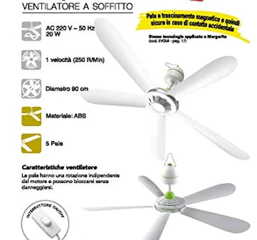 CFG Ventilatore A Soffitto 5 Pale 20w Diametro 90 Ev060 Mojito