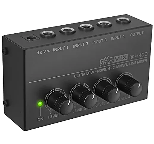 LiNKFOR Mixer Audio a 4 Canali Ultracompatto MX400 4-Channel Audio Mixer per Piccoli Club...