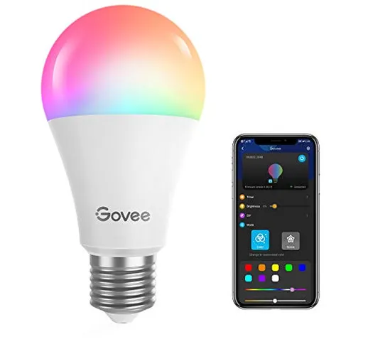 Govee Lampadina LED Alexa, Smart E27 WiFi Intelligente Dimmerabile 9W RGBWW, Funziona con...