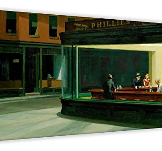 Stampa artistica su tela, Nighthawks di Edward Hopper, decorazione per la casa, Tela, 40"...