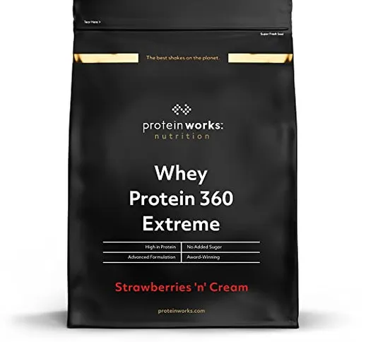 Proteine Whey 360 ​​Extreme in polvere | Panna e Fragole | Frullato Ad Alto Contenuto Prot...