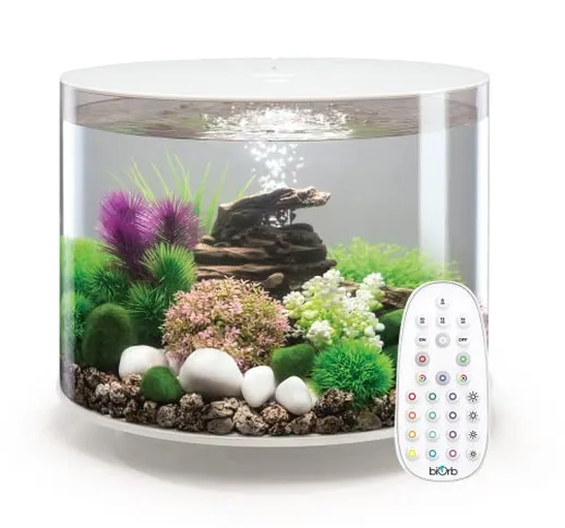 BiOrb, acquario cilindrico bianco da 35 L con illuminazione LED multicolore a controllo re...