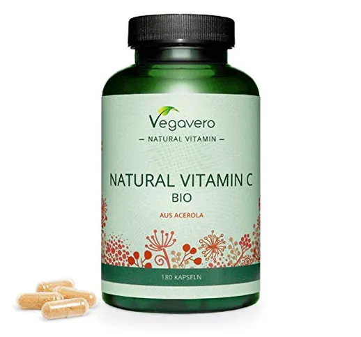 Vitamina C NATURALE Vegavero® | 1060 mg di Acerola Pura | 100% BIO, NON SINTETICA | 180 ca...