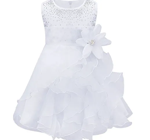 iEFiEL Abito da Battesimo Neonata Bimba Principessa Vestito da Cerimonia Nuziale con Stras...