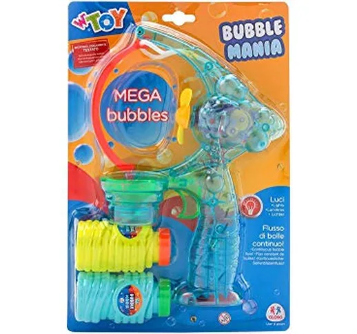 W'TOY- Pistola Sparabolle Giganti B/O con Luci e 2 Ricariche, 70 ml, 37993