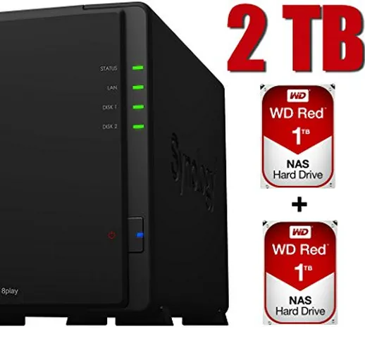 Synology Nas DISKSTATION DS218PLAY 4K HD Server 2 bay + 2TB Hard Disk Western Digital WD10...