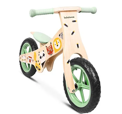 Lalaloom Wild Bike - Bicicletta Equilibrio senza Pedali in Legno, Verde, per Bambini 2 Ann...