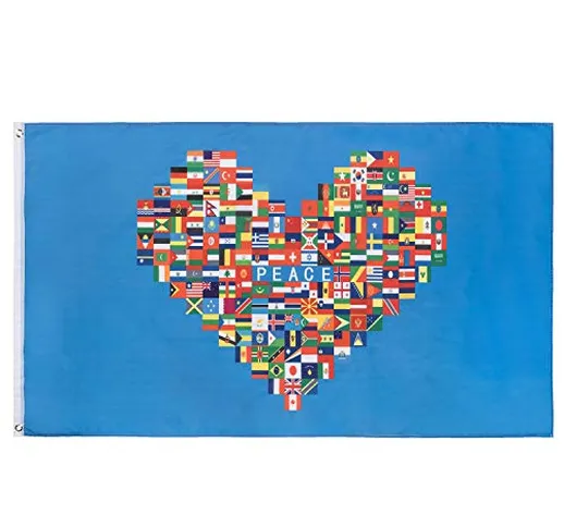 Lixure Bandiera del Mondo a Forma di Cuore 150 x 240 cm Bandiera in Poliestere per Interni...