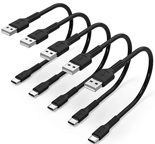 30cm Cavo USB Type-C Corto [5Pezzi], USB A a USB C Cavo 3A Ricarica Rapida Cavo Dati Andro...