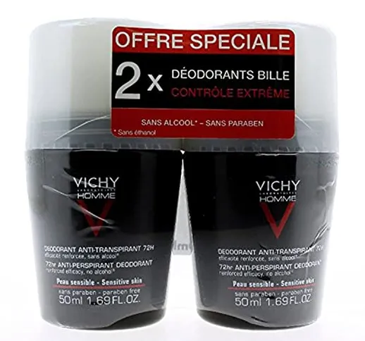 Vichy Homme Deodorante Roll On Anti Traspirazione 72H - confezione da 2 2x 50 ML)