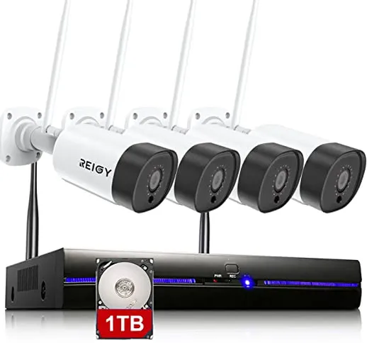 3MP Kit Videosorveglianza Wi-Fi Esterno Audio Bidirezionale, REIGY H.265 Sistema di Teleca...