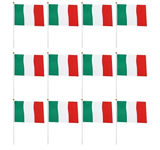 LIOOBO 50 Bandiera Italiana Sventolante Bandiera Tricolore con Frammenti su Bastoncini per...