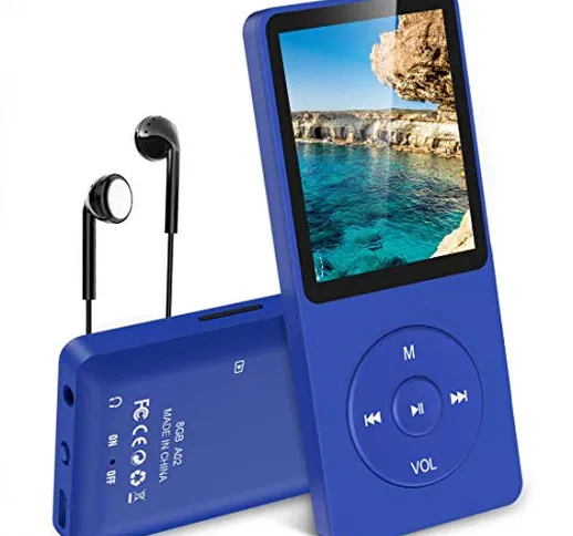 AGPTEK Lettore MP3 da 8 GB, MP3 con schermo da 1,8 pollici, tempo di riproduzione di 70 or...