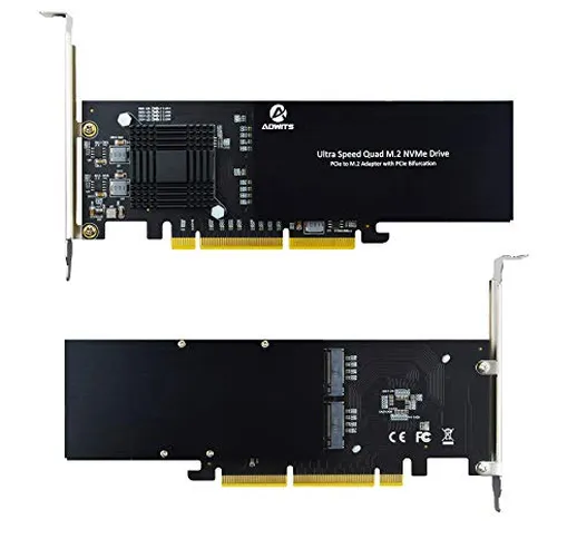 ADWITS Unità NVMe Quad M.2 Ultra Speed, PCIe Gen3 16x da 8x a 4 porte Adattatore SSD M.2 c...