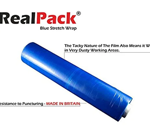 Realpack- Rotolo di pellicola elasticizzata blu resistente, per pallet e imballaggio di sc...