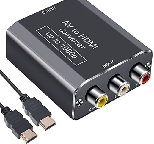 AMANKA AV a HDMI Convertitore con cavo HDMI, Mini Adattatore da AV a HDMI Composite Cinch...