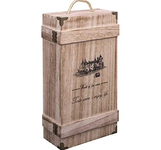 Woodluv - Scatola regalo vintage in legno, per due bottiglie di vino o champagne, con mani...