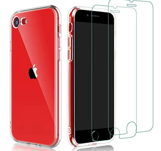 Habett Custodia per iPhone SE 2020 Cover + 2 Pz Pellicola Vetro Temperato, Trasparente Cov...