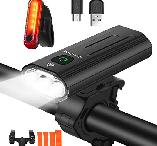 Nestling® Luci Bicicletta LED Ricaricabili USB, Luce 3000 Lumen 3 T6 LEDs Bici Super Lumin...