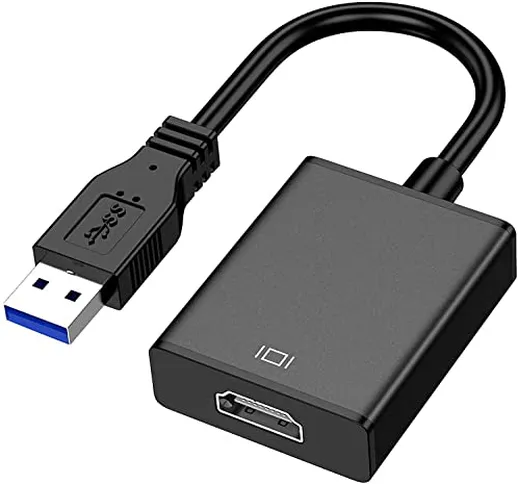 Adattatore USB 3.0 a HDMI, USB 3.0 a HDMI 1080P (maschio a femmina) da USB a HDMI con usci...