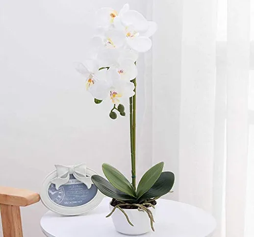 True Holiday Orchidea Artificiale composizioni Floreali con Vaso in Porcellana Bianca, Fio...