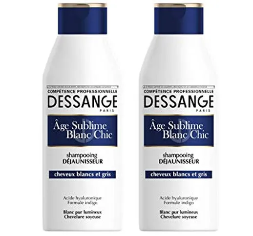 Dessange, Shampoo anti-giallo all'acido ialuronico per capelli bianchi e grigi, 250 ml, 2...