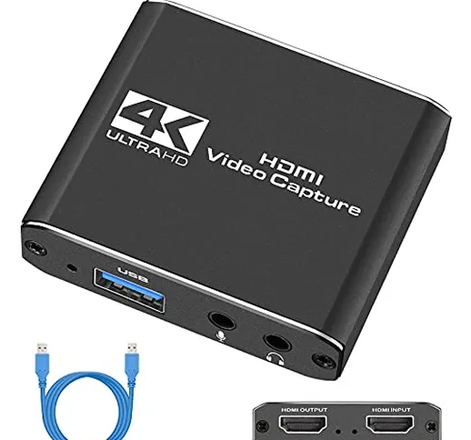 TKHIN Capture Card, Scheda di acquisizione video con microfono 4K HDMI Loop Out, videoregi...