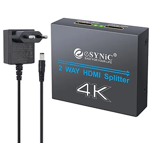 eSynic 4K HDMi Splitter 1X2 Ultra HD 2160P 4K x 2K HDMI Amplificatore Distributore Switche...