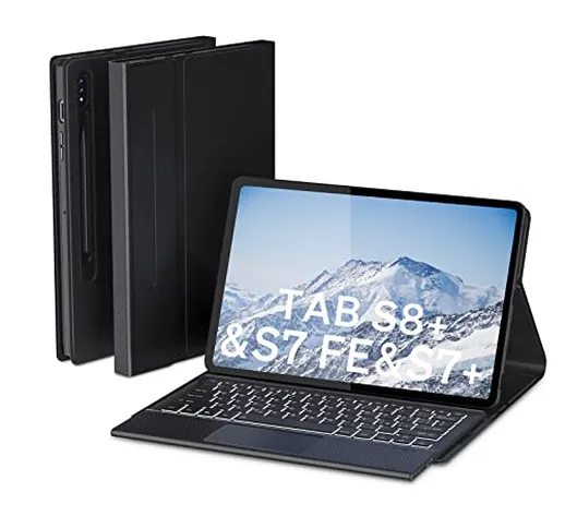 Doohoeek Twill custodia tastiera con trackpad per Samsung Galaxy Tab S8+ Plus/S7 FE 12.4 p...