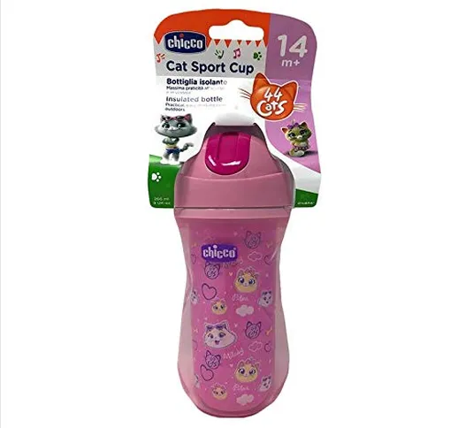 Chicco Cat Sport Cup Bottiglia Isolante 44 Gatti Rosa 14 Mesi+, 1 Pezzo