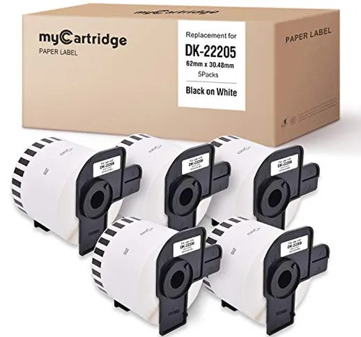 5 Mycartridge DK-22205 DK22205 etichette continue compatibili per Brother P-Touch QL1050 Q...