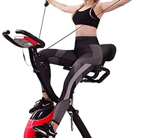 Cyclette da Casa Pieghevole con Schienale Magnetica Elastici Display LCD F-Bike Cardio Hom...