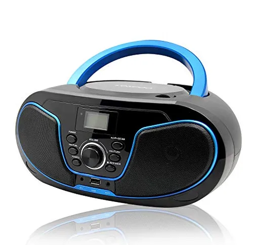 Radio FM Portatile Boombox, LP-D02 Lettore CD MP3 Bambini con Ingresso USB, Bluetooth, Ste...