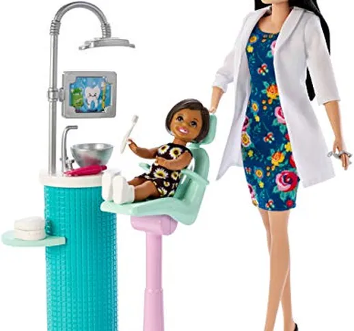 Barbie Carriere Dentista, Playset con Bambola Asiatica, Paziente, Poltrona e Accessori, FX...