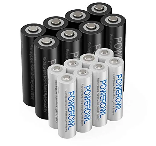 POWEROWL AA AAA Batterie ricaricabili,16 pezzi Ni-MH AA AAA combinate (8 batterie AA da 28...