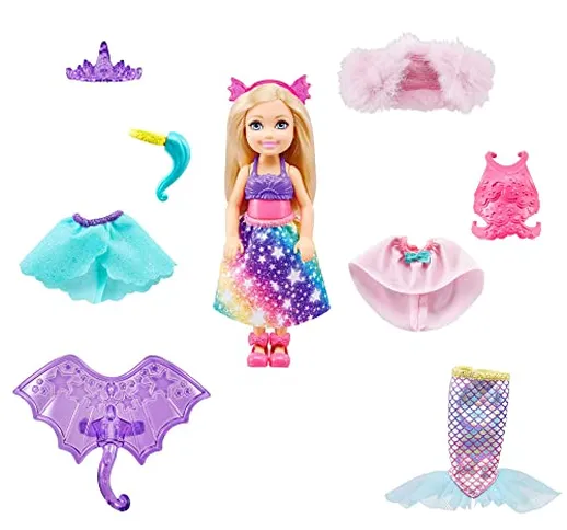Barbie Dreamtopia -con Bambola Chelsea e 12 Accessori a tema Principessa, Sirena, Unicorno...