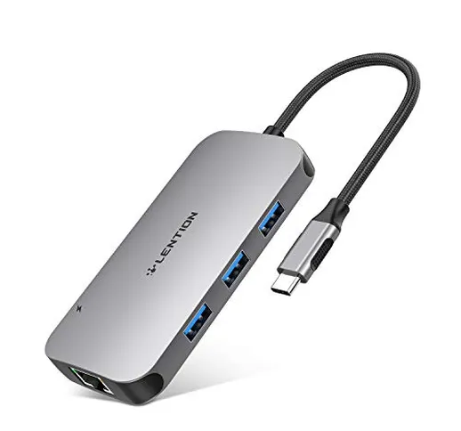 LENTION Hub USB C con 4K HDMI, Gigabit Ethernet, lettore di schede, USB 3.0, tipo C dati e...