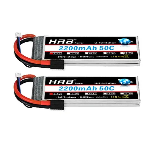 HRB 2PCS 2S 7.4V 2200mAh 50C Lipo Batteria con TR Plug per RC Helicopter Airplane Car Boat...